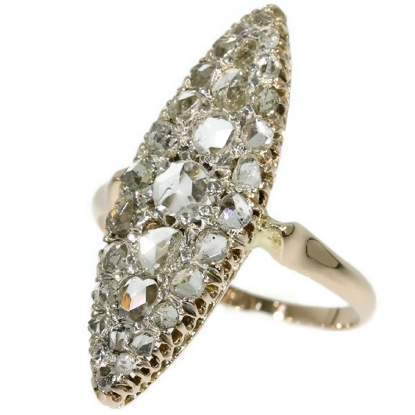 Antique rose cut diamond marquise-shaped ring